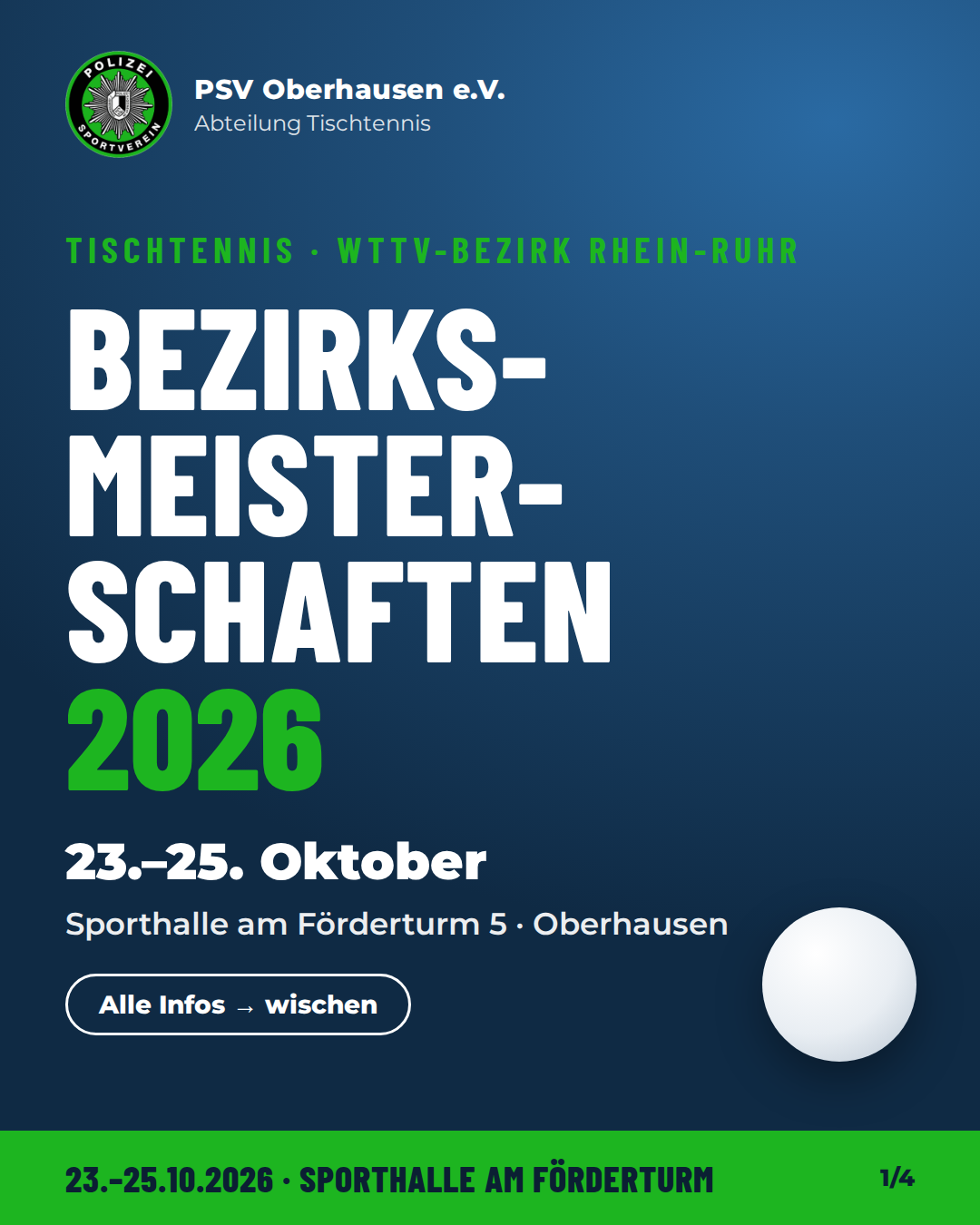 Bezirksmeisterschaften 2026 – 23. bis 25. Oktober, Sporthalle am Förderturm Oberhausen